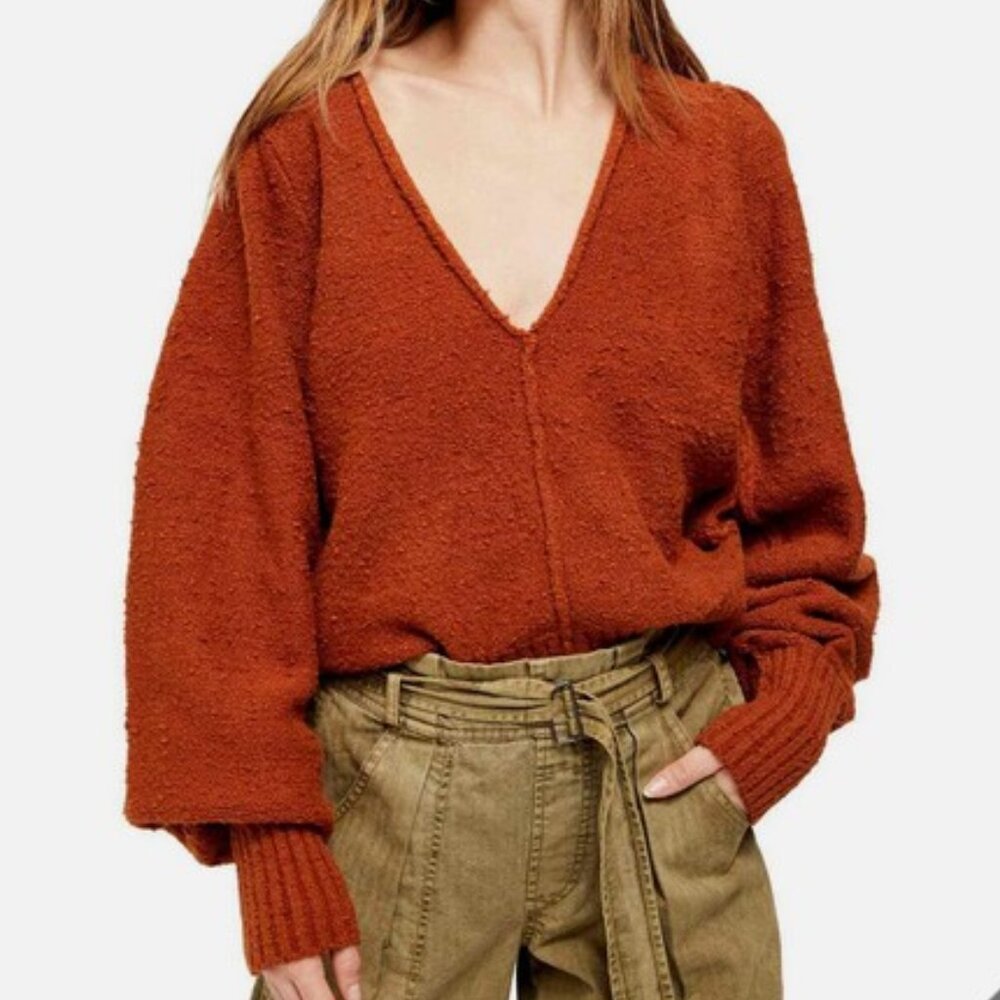 Free People Burnt Orange Long Sleeve V-Neck Sweater SzXS - Picture 8 of 15
